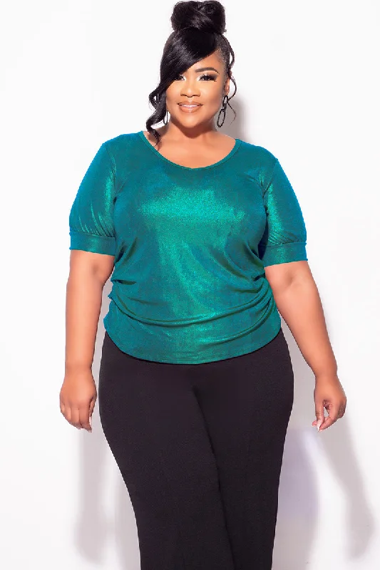 Final Sale Plus Size Blouse in Metallic Hunter GreenPlus size women's off-the-shoulder tops