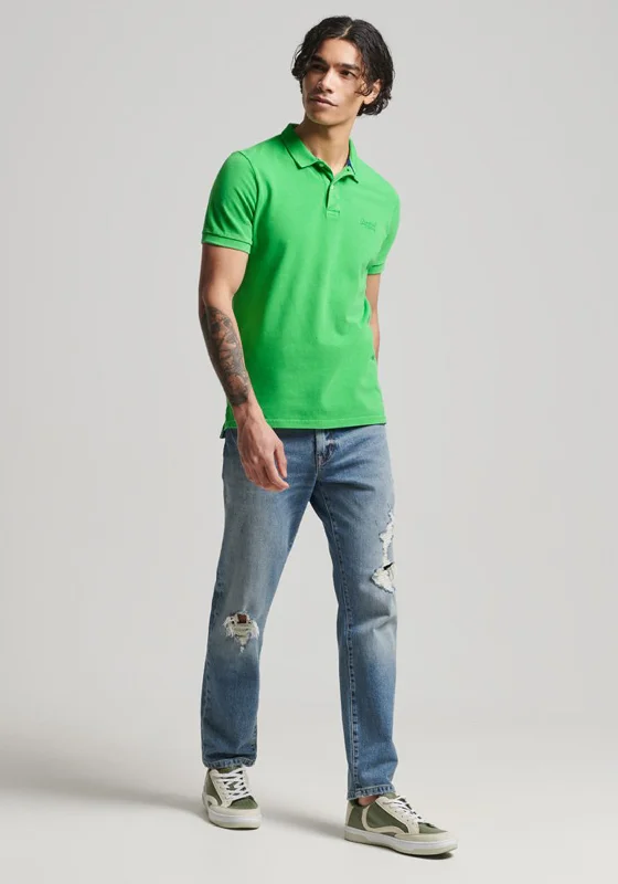 Heavyweight polo shirtSuperdry Vintage Destroy Polo Shirt, Kelly Green