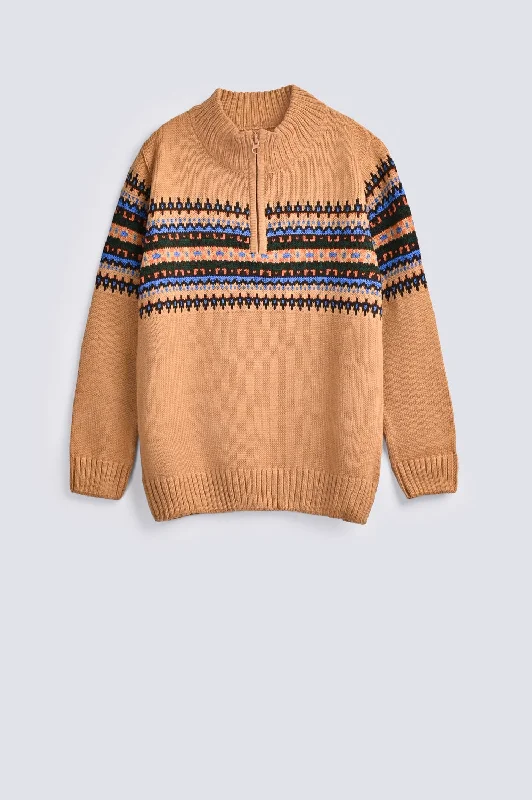 BOYS MOCK ZIPPER SWEATERLinen Knit Tops