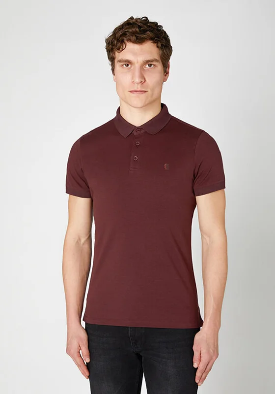 Mandarin collar polo shirtRemus Uomo Polo Shirt, Burgundy