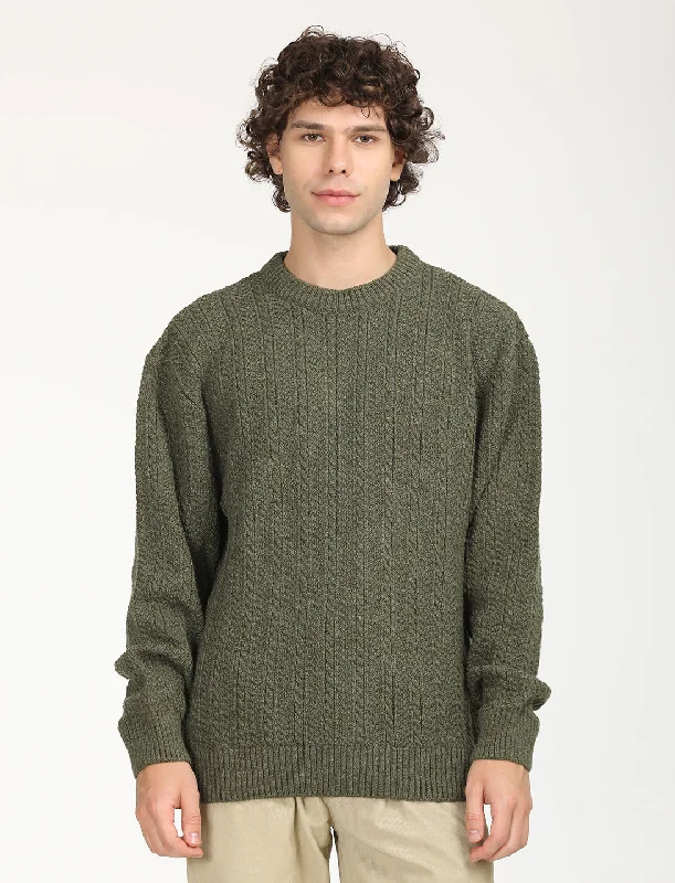 Men's Solid Olive Crew Neck SweaterMohair Knit Tops