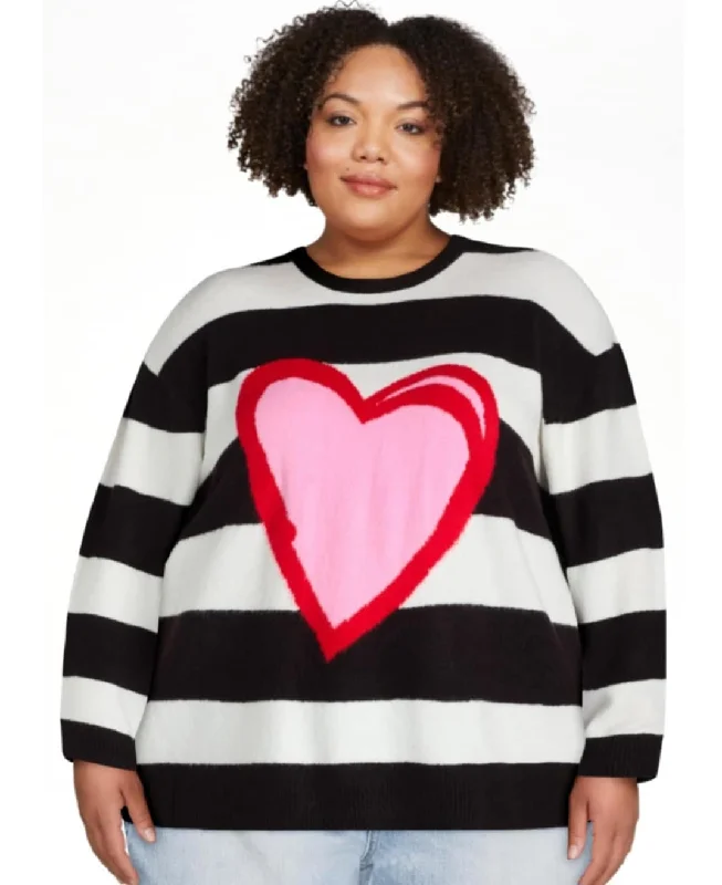 Black & White Pink Red Heart Sweater Shirt TopVelvet Knit Tops