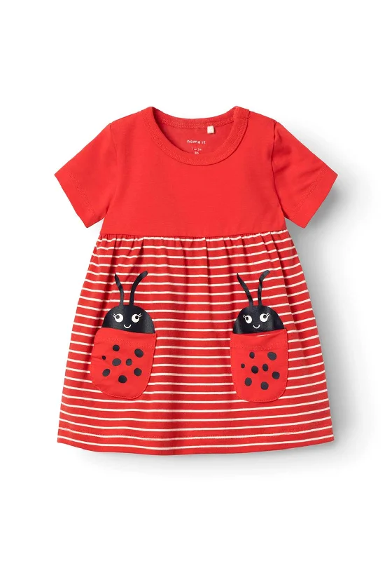 Name It Baby Girl Feliva Short Sleeve Dress, Tomato