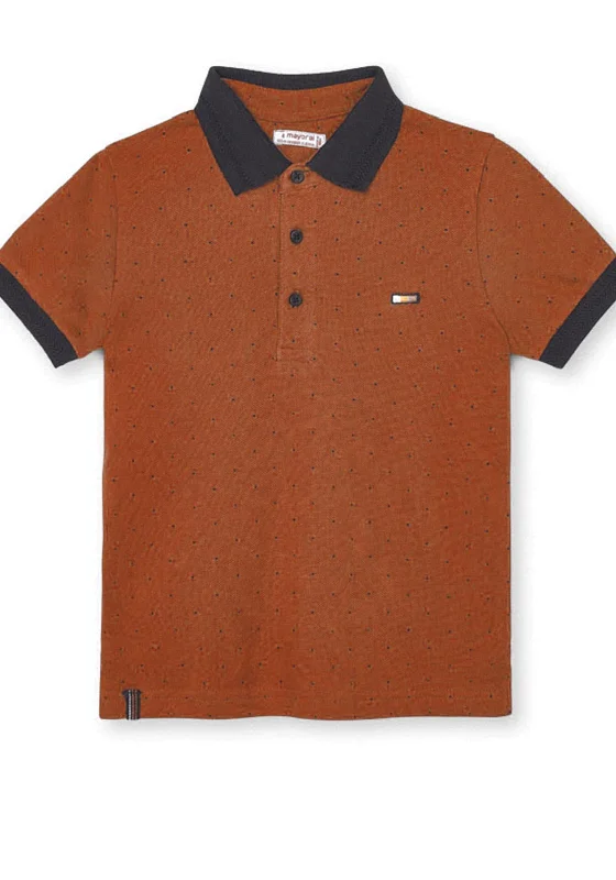 Zip-up polo shirtMayoral Boys Dot Print Polo Shirt, Rust