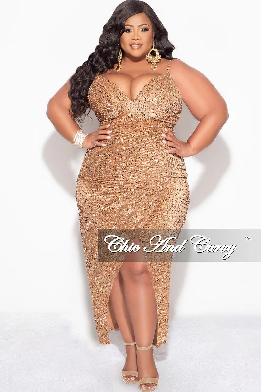 Final Sale Plus Size Sleeveless Velvet Sequin Dress with Side Slit MochaLarge women's wool tops