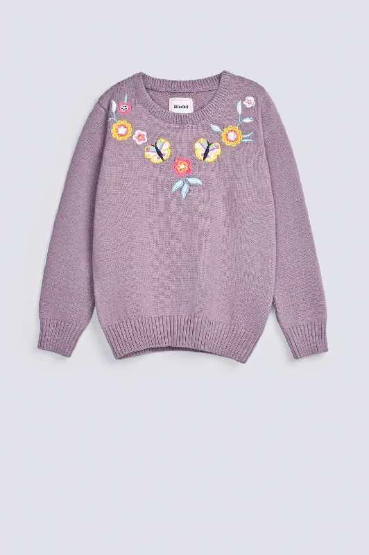 GIRLS EMBROIDERED SWEATERCasual Knit Tops