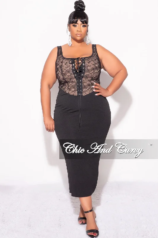 Final Sale Plus Size Lace Up BodyCon Dress in Brown and BlackWomen's autumn tops