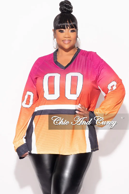 Final Sale Plus Size Jersey Top in Fuchsia Orange Black and YellowWomen's fleece tops