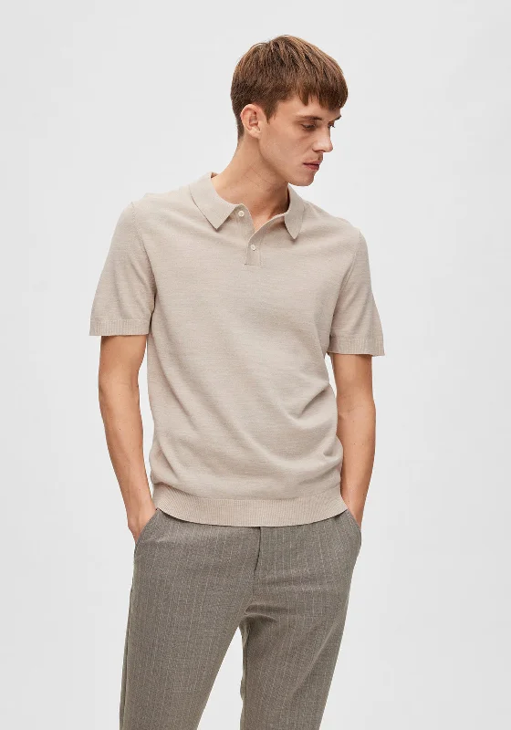 Sequin polo shirtSelected Homme Town Knit Polo Shirt, Fog