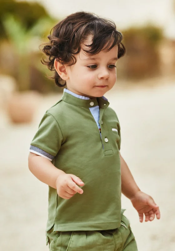 Monochrome polo shirtMayoral Baby Boys Grandad Collar Polo Shirt, Khaki