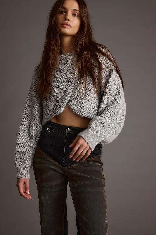 Rue Grey Criss Cross Cropped SweaterSports Team Knit Tops