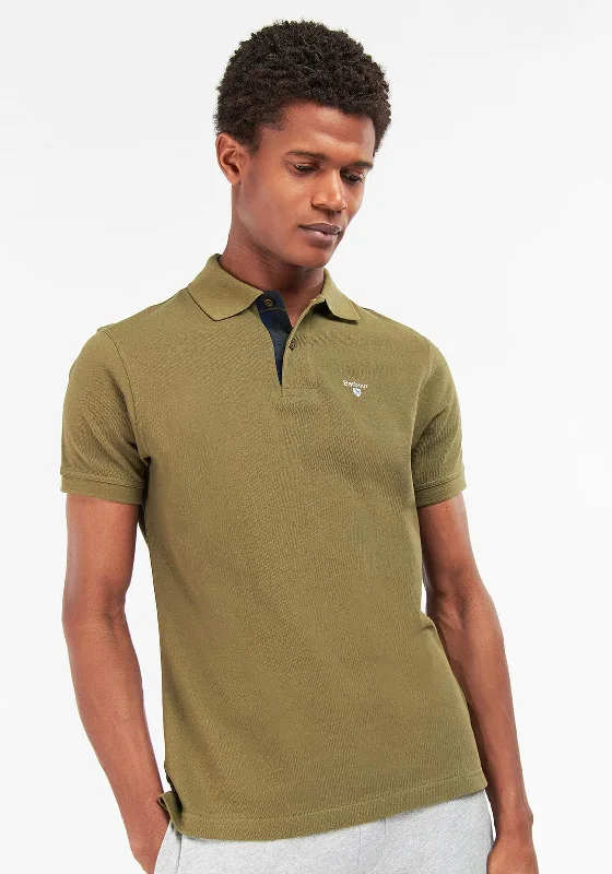 Evening polo shirtBarbour Tartan Contrast Pique Polo Shirt, Mid Olive & Olive Night