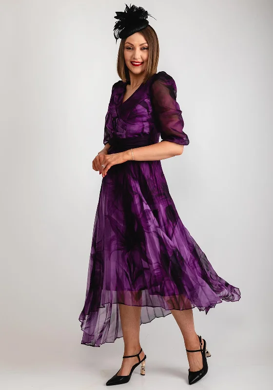 Cassandra Chiffon Pleated Midi Dress, Purple