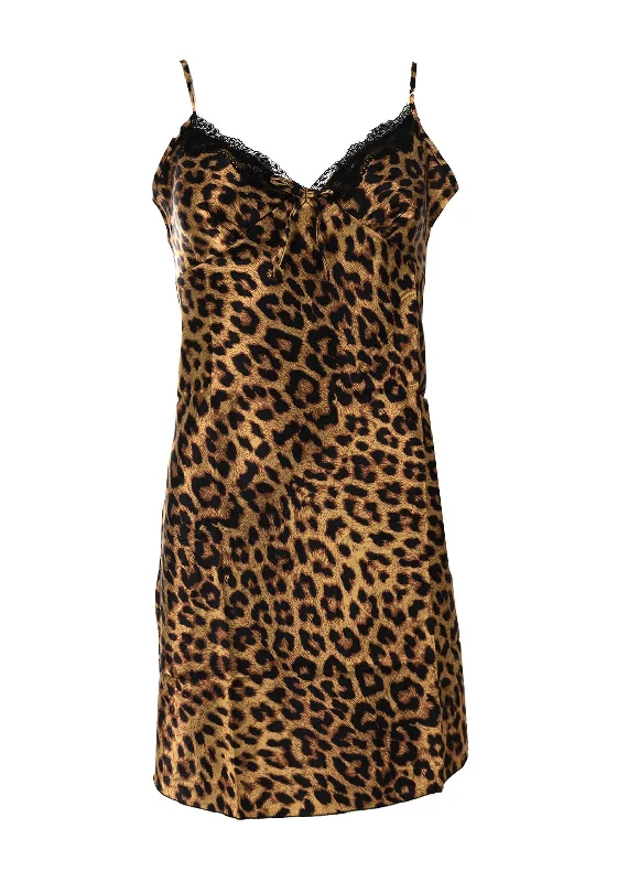 Serafina Collection Animal Satin Strappy Nightdress, Brown