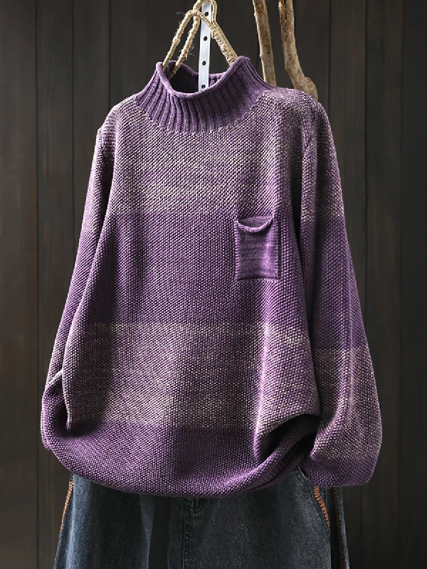 Women Autumn Casual Colorblcok Half-Turtleneck SweaterOversized Knit Tops