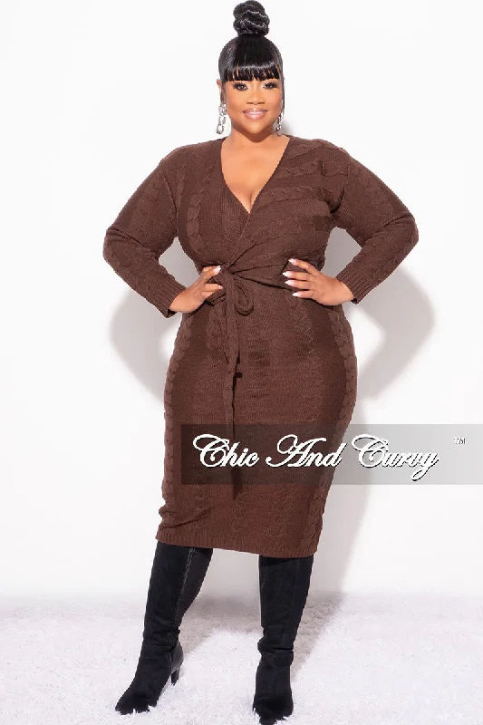 Final Sale Plus Size Faux Wrap Sweater Dress in BrownLarge women's breathable tops