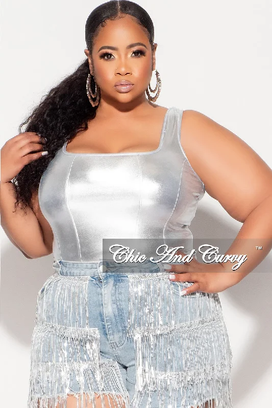 Final Sale Plus Size Sleeveless Metallic Top in SilverPlus size women's V-neck tops