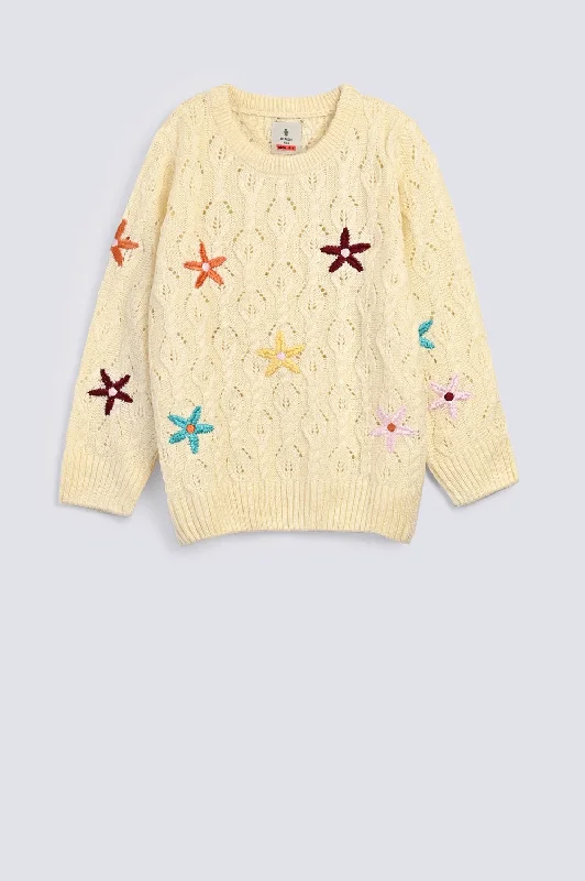 GIRLS EMBROIDERED SWEATERFrench Terry Knit Tops