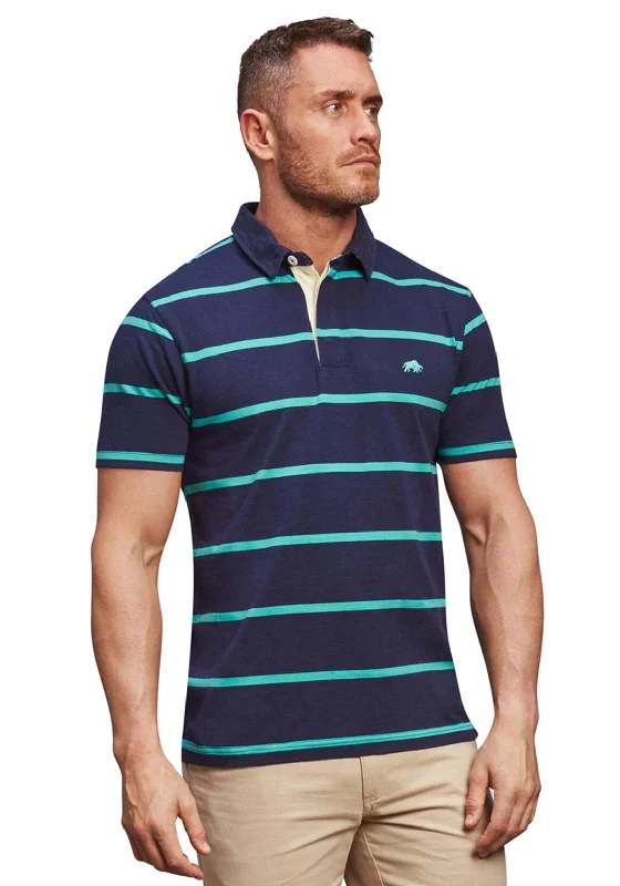 Padded polo shirtRaging Bull Big & Tall Hooped Polo Shirt, Navy & Turquoise