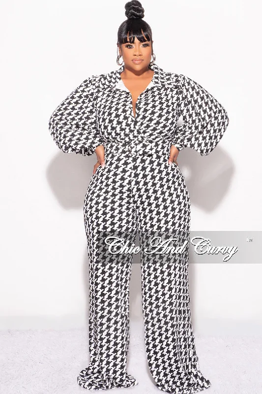 Final Sale Plus Size Jumpsuit in Black & Ivory Houndstooth PrintLarge women's oversize tops