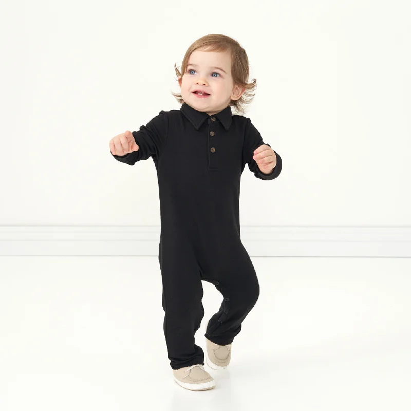 Neutral polo shirtBlack Long Sleeve Polo Romper