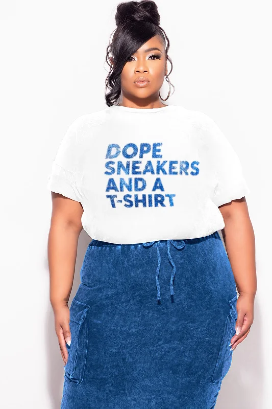 Final Sale Plus Size "Dope Sneakers And A T-Shirt  " Graphic T-Shirt in White and BlueWomen's wedding tops