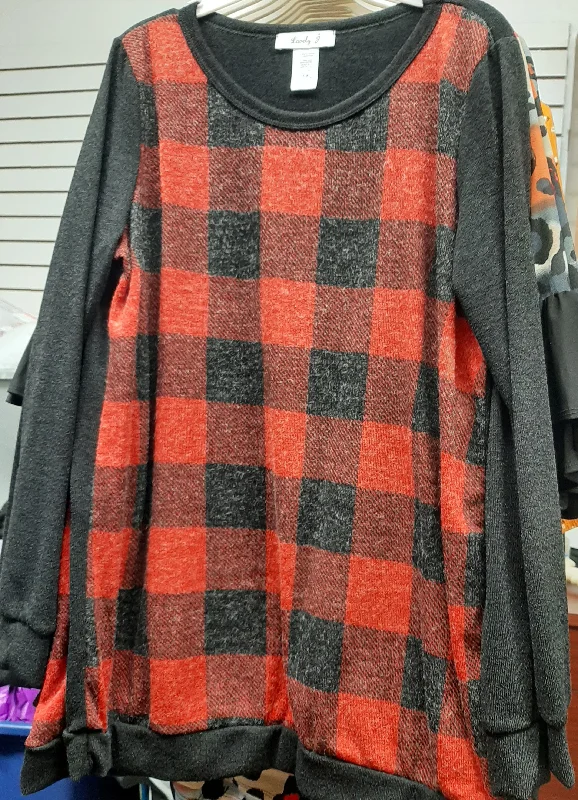 Black & Red Plaid Sweatery Shirt TopArtist Knit Tops