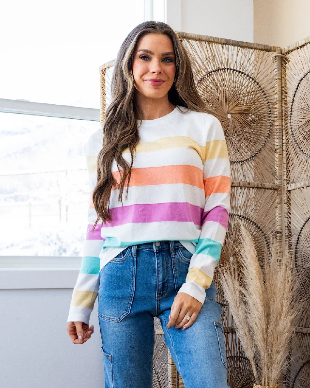 NEW! Kelsey Multi Color Striped Fine Knit Sweater - IvoryLayered Knit Tops