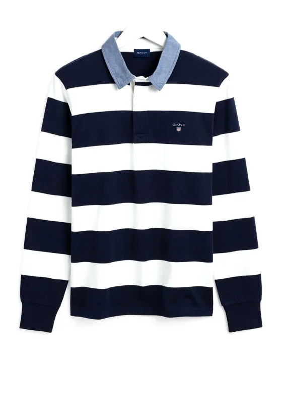 Raglan sleeve polo shirtGant Orignial Bar Stripe Heavy Rugger Polo, Eggshell & Navy