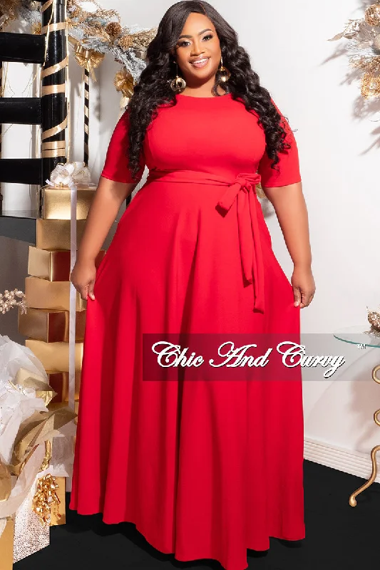 Final Sale Plus Size Maxi Dress with Tie in Red Kim LCHWomen's spring tops