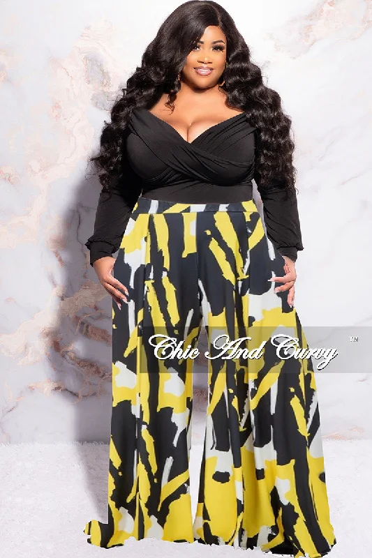 Final Sale Plus Size Palazzo Pants in Yellow Black and WhiteWomen's short sleeve tops