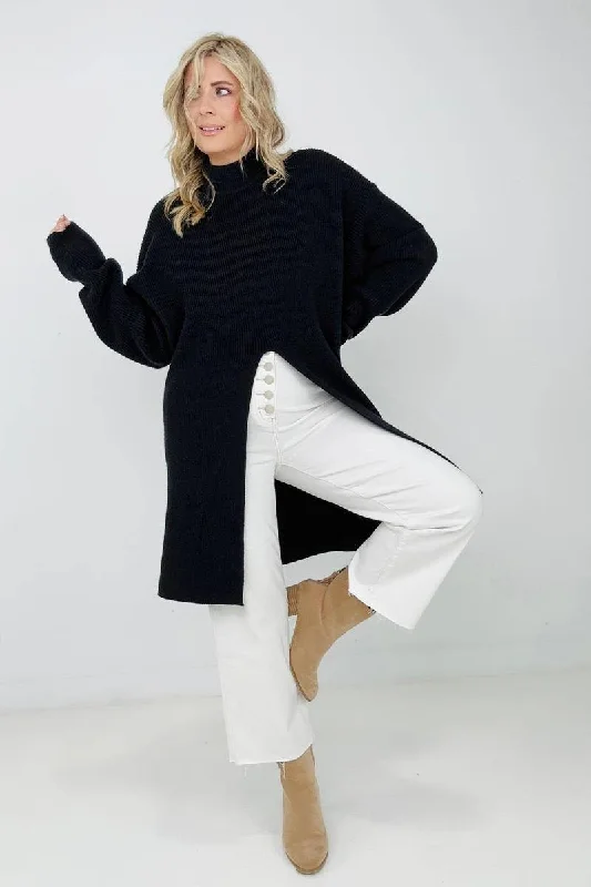 Mara Mockneck Front Slit SweaterLayered Knit Tops