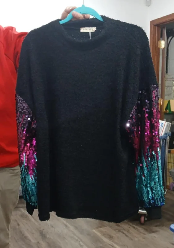 Sweater Knit Shirt Top w Gorgeous Sequin Sparkle SleevesCycling Knit Tops