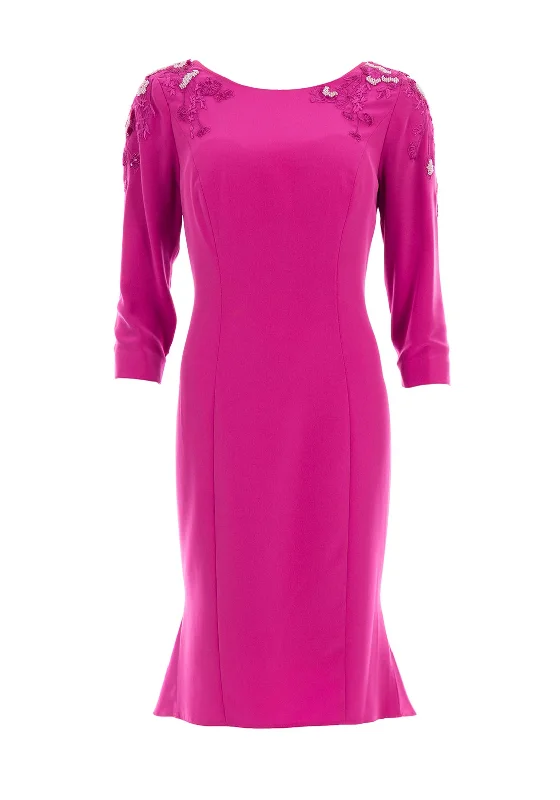 Couture Club Embroidered Pencil Size UK12 Dress, Magenta