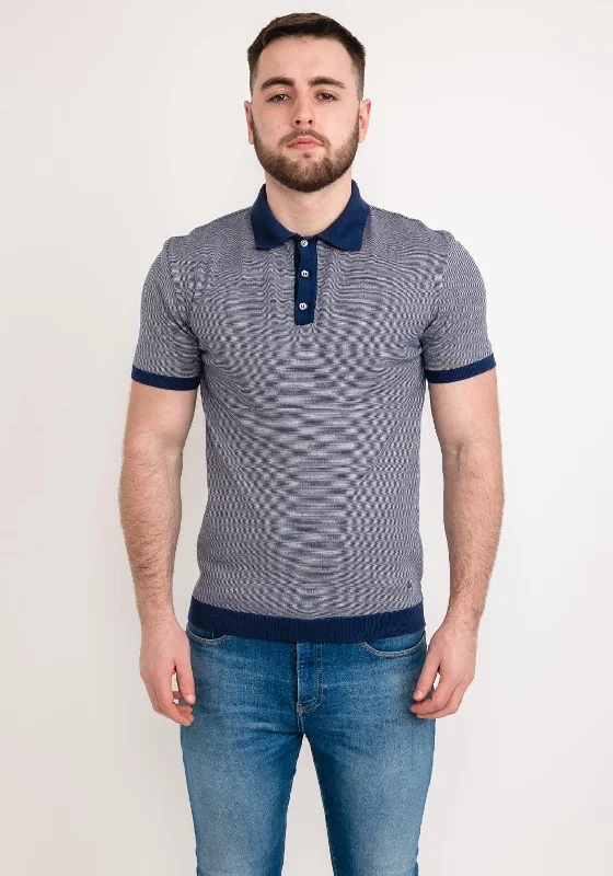 Striped polo shirtWhite Label Fine Stripe Ribbed Polo Shirt, Navy