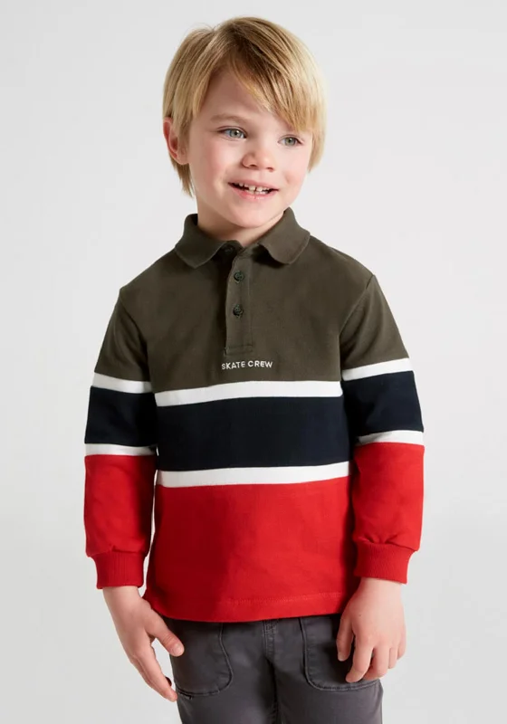 Handmade polo shirtMayoral Boys Long Sleeve Colour Block Polo, Goji