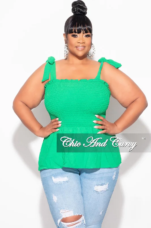 Final Sale Plus Size Smocked Peplum Tank Top in GreenWomen's long sleeve tops