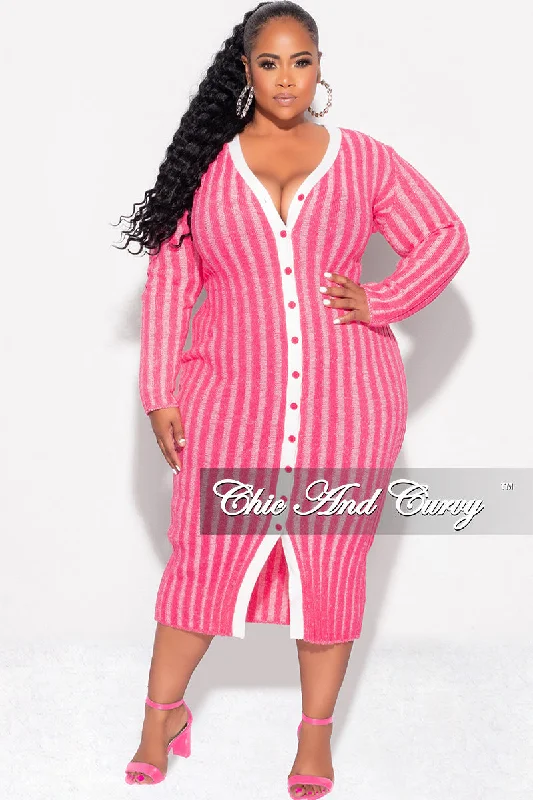 Final Sale Plus Size Collar Button Up Midi Dress in PinkLarge women's sweat-wicking tops