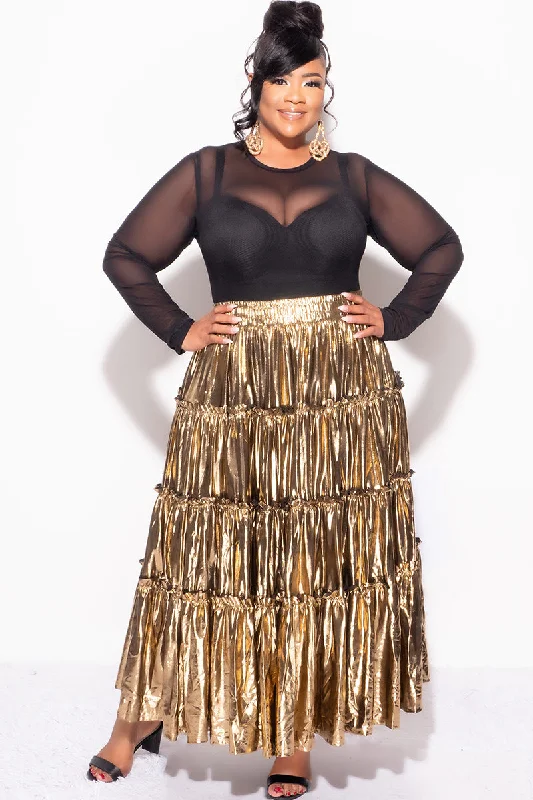 Final Sale Plus Size Maxi Tiered Skirt in Metallic GoldPlus size women's evening tops