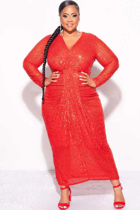 Final Sale Plus Size Sequin Bodycon Dress in RedPlus size women's chiffon tops