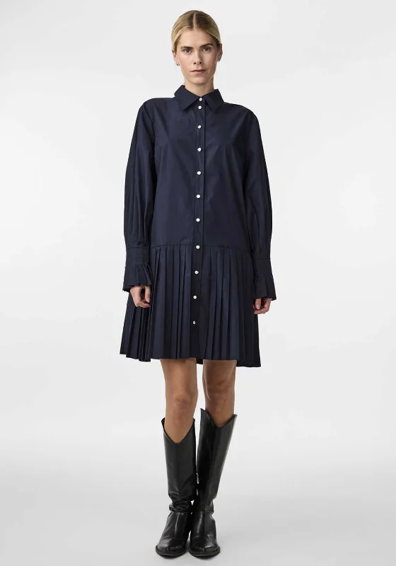 Y.A.S Royanna Pleated Mini Shirt Dress, Navy Blazer