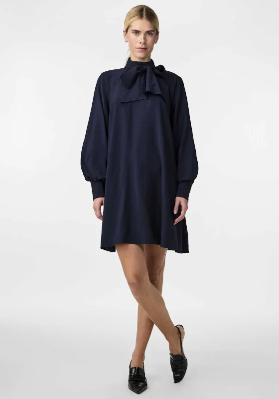 Y.A.S Nira Pussy Bow Mini Smock Dress, Navy Blazer