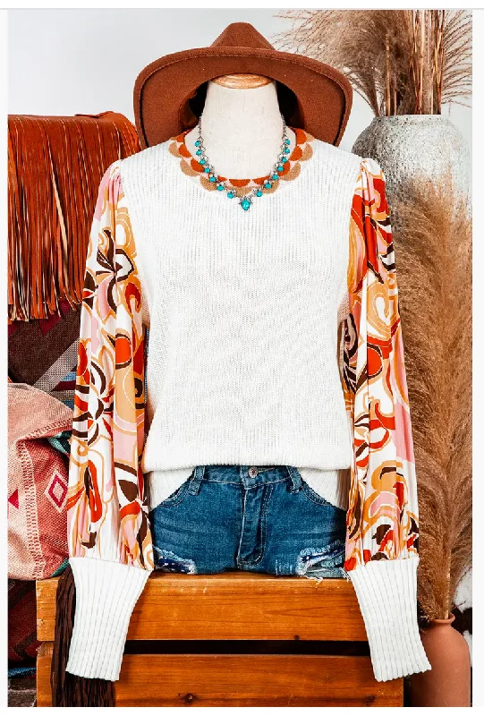 Floral Patch Bishop Sleeve SweaterHunting Knit Tops