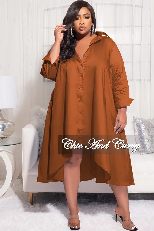 Final Sale Plus Size Hi-Low Shirt Dress in BrownFashionable plus size women's tops