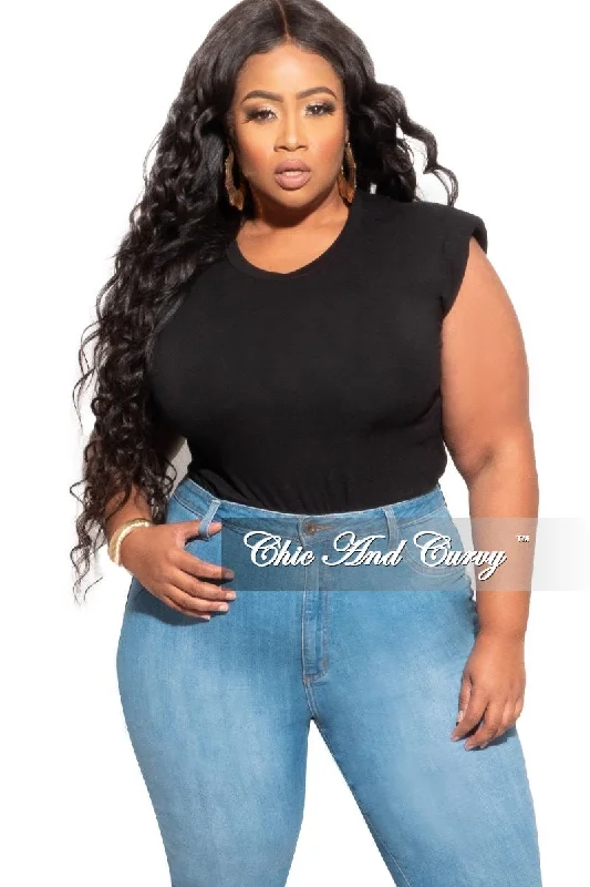 Final Sale Plus Size Sleeveless Top with Shoulder Pads in BlackLarge women's blended tops