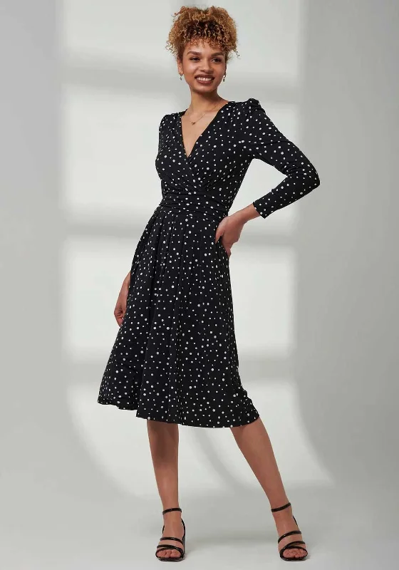 Jolie Moi Rafella Long Sleeve Midi Dress, Black Spot