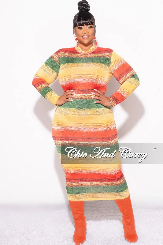 Final Sale Plus Size Reversible Long Sleeve BodyCon Dress in Green & Yellow PrintLarge women's pullover tops