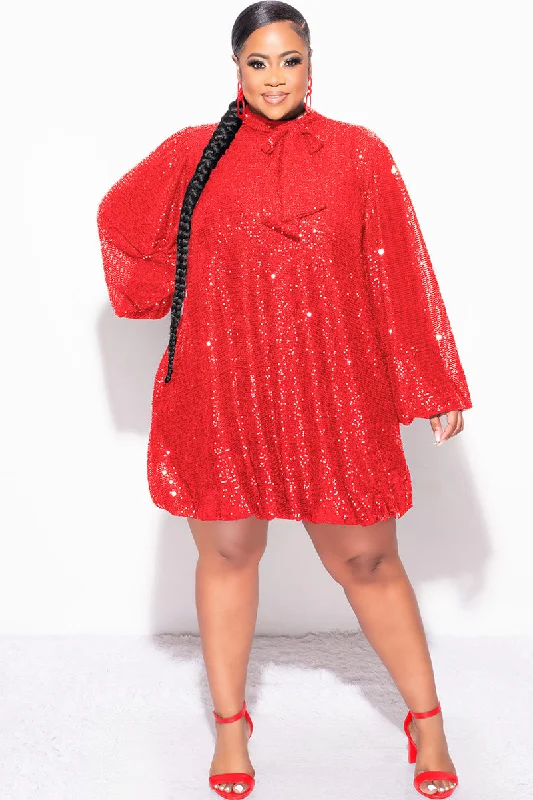 Final Sale Plus Size Sequin Bubble Dress in RedPlus size women's simple tops