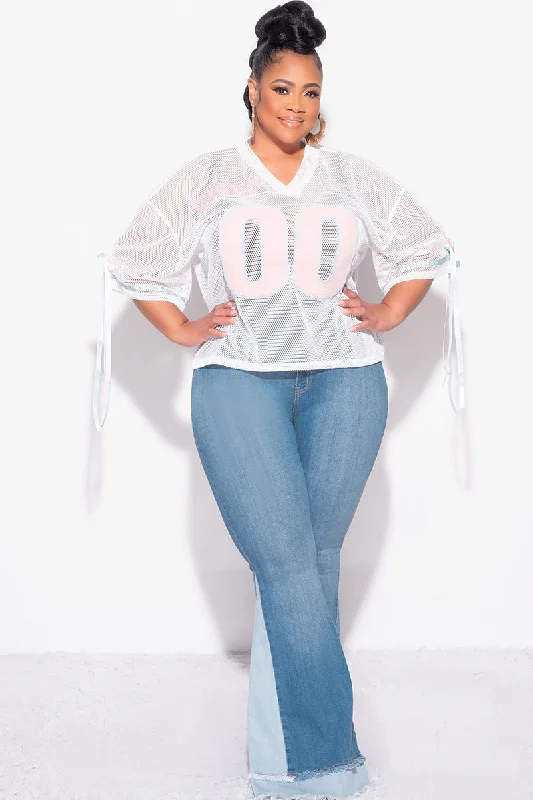 Final Sale Plus Size Jersey Top in White Pink and Light BlueLarge women's cardigan tops