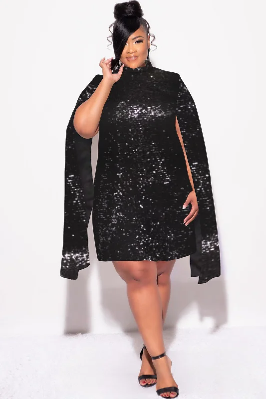 Final Sale Plus Size Sequin Cape Sleeve Dress in BlackKnitted Top